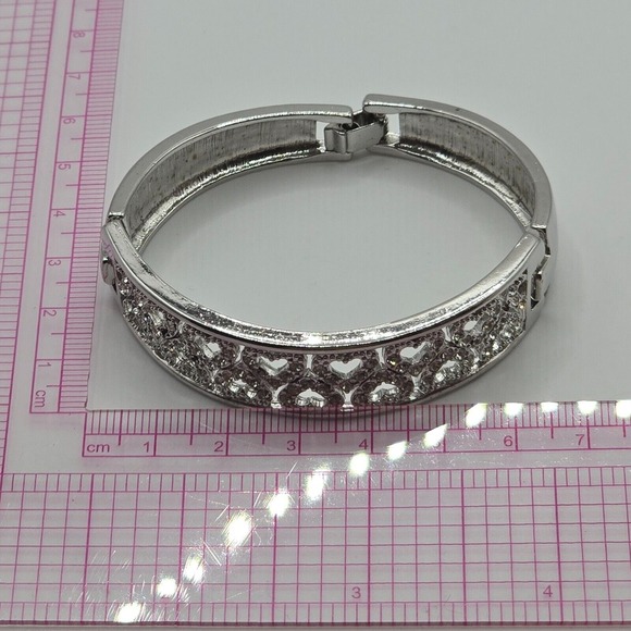 Rhinestone Heart Clusters Silver Tone‎ Bracelet Womens Jewelry - Picture 7 of 9
